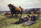 Repose Paintings - Herdsman's Repose by Edouard Bernard Debat-Ponsan